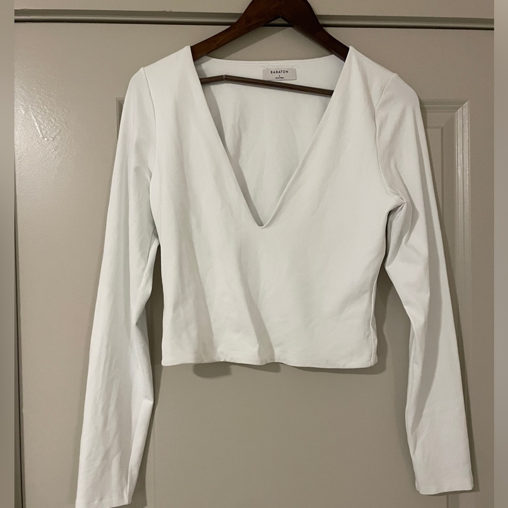 Aritzia Babaton contour long sleeve deep v-neck crop